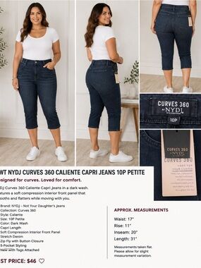 NWT NYDJ Curves 360 Caliente Capri Jeans 10P Petite Dark Wash